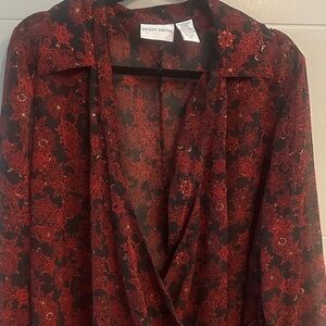 Jaclyn Smith Red Floral Women's Blouse 2X